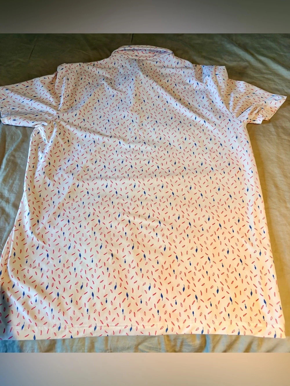 adidas Men’s White Polo with Red & Blue Micro Print